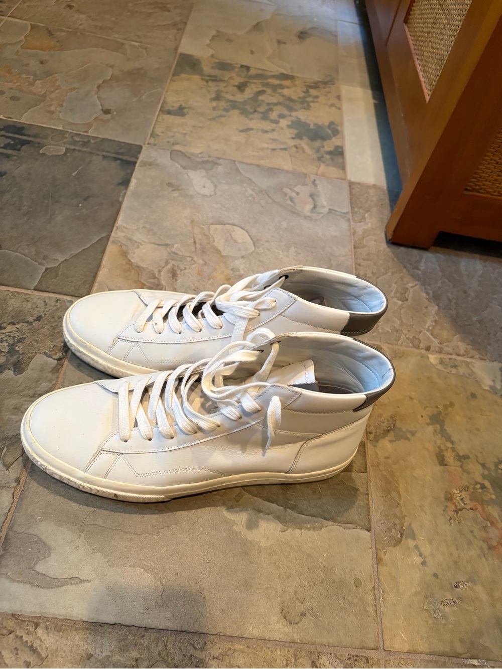 Vince White Leather High-Top Sneakers with Gray Heel Tab